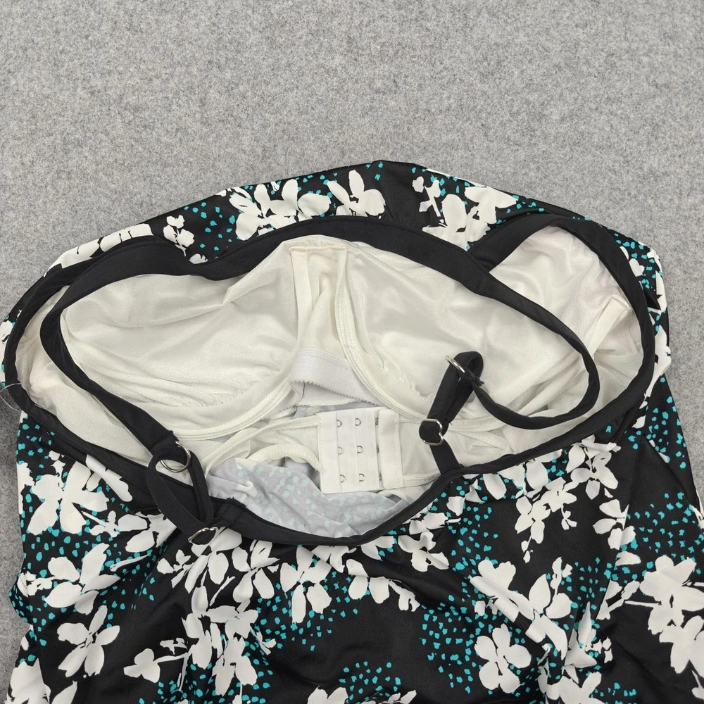 Penbrooke Tankini Swim‎ Top Womens 20W Black Floral Adjustable Straps New